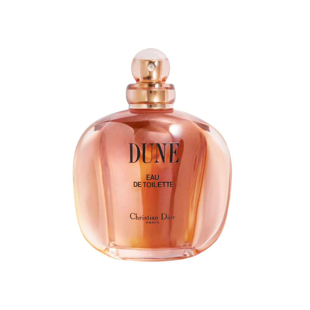 Flakon perfum Dior Dune z nutami bergamotki, mandarynki, jaśminu, róży, bursztynu, wanilii i drzewa sandałowego – elegancki zapach dla kobiet.
