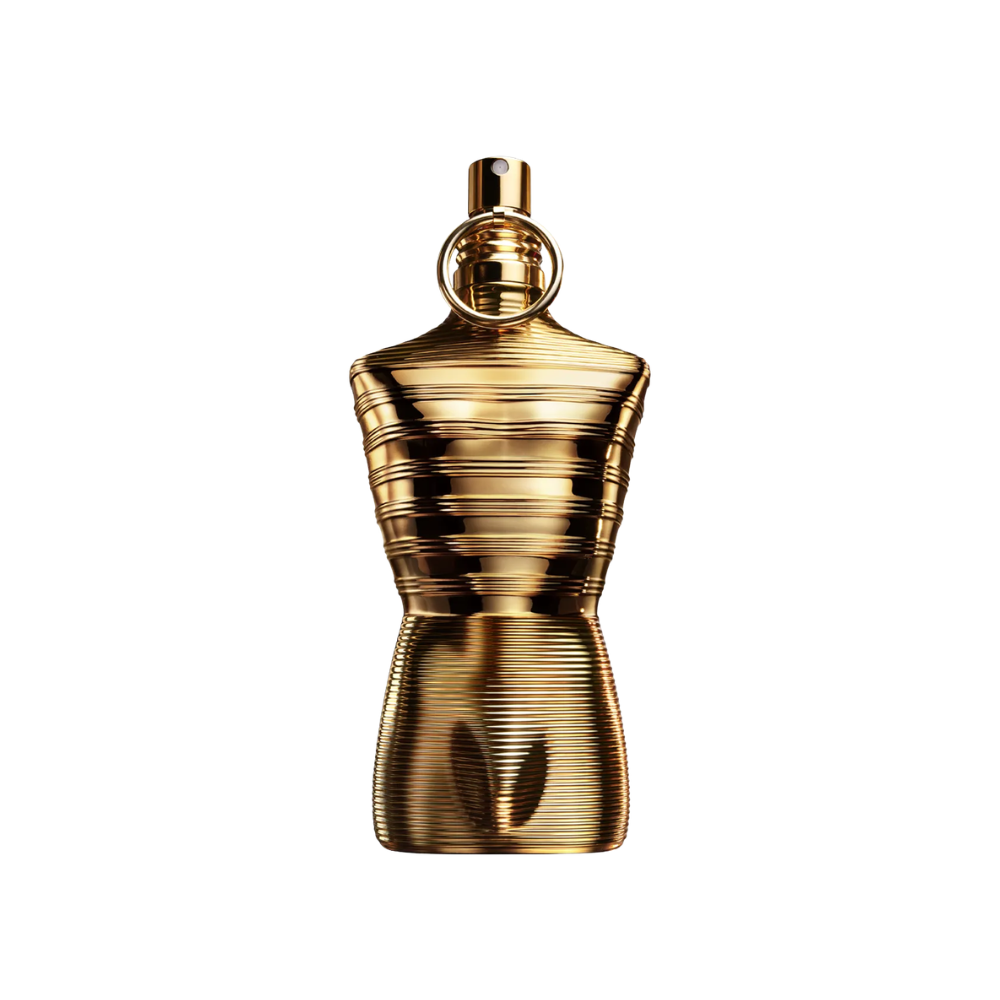 Flakon perfum Jean Paul Gaultier Le Male Elixir Absolu z nutami śliwki, cynamonu, kardamonu, bergamotki, lawendy, davany, bylicy, fasolki tonka, benzoesu, ambrette, paczuli i labdanum.