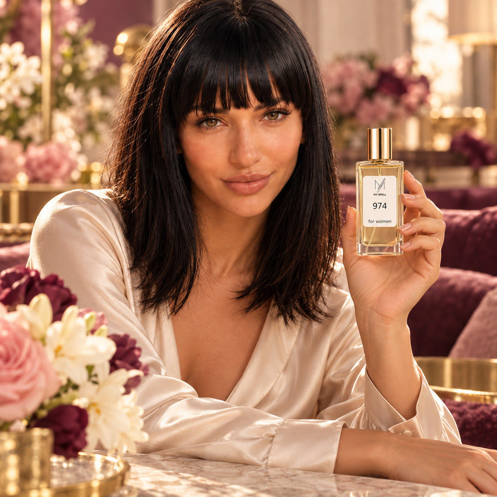MY SMELL 974 – damskie perfumy prezentowane przez modelkę, ujęcie 1