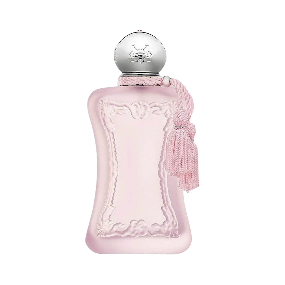 Flakon perfum Delina marki Parfums de Marly Eau de Parfum z nutami: Bergamotka, Liczi, Rabarbar, Róża damasceńska, Gałka muszkatołowa.