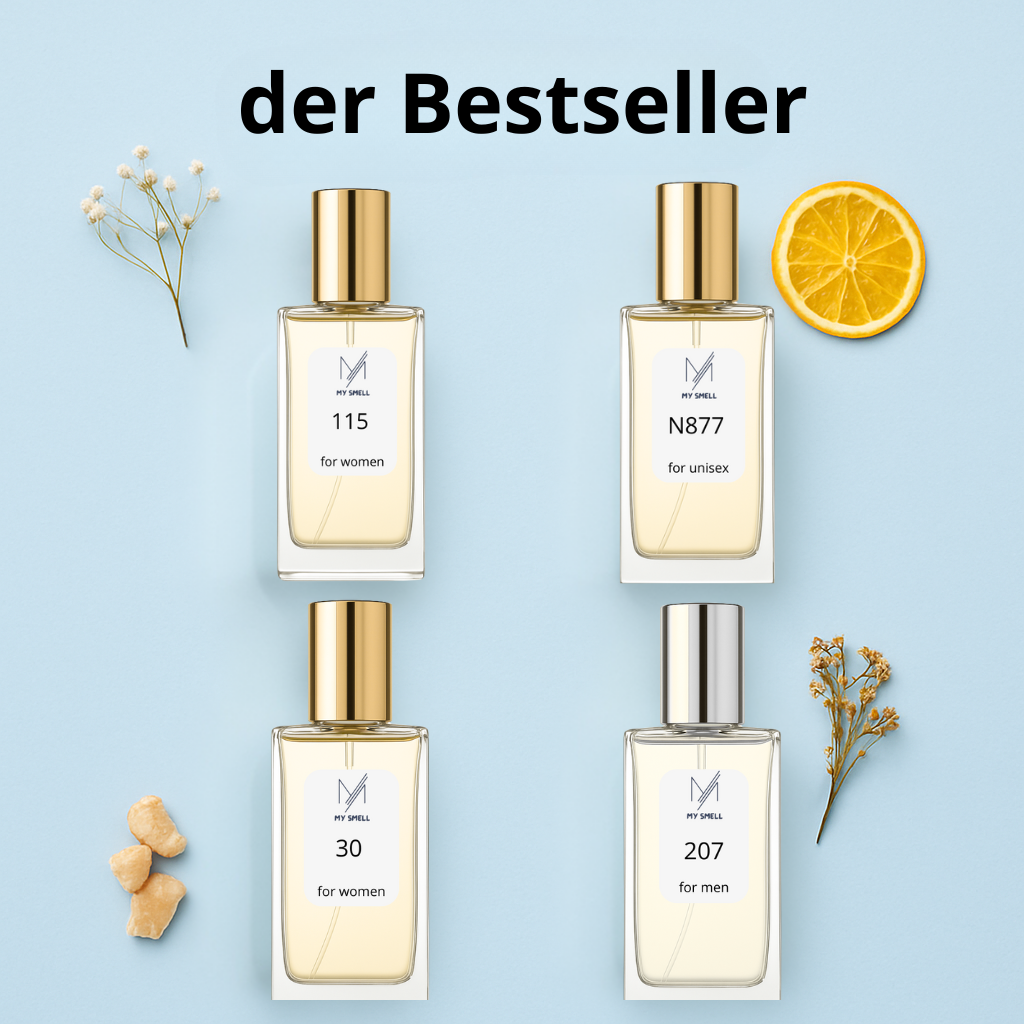 Anna i Maks prezentują małe próbki perfum 2 ml przy jasnym marmurowym stole w eleganckiej kampanii My Smell.