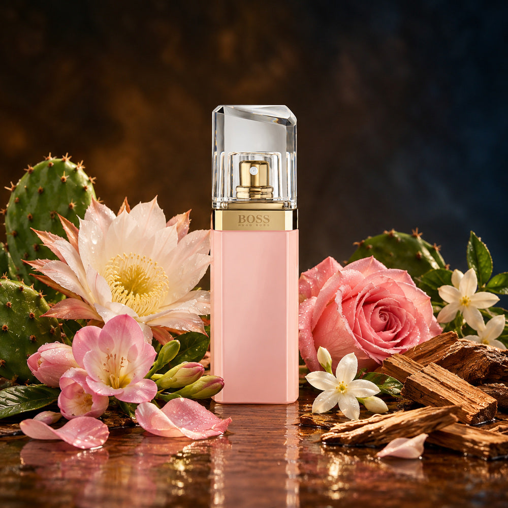 Hugo Boss – Boss Ma Vie Pour Femme Eau de Parfum – odlewka perfum – flakon w aranżacji z nutami zapachowymi